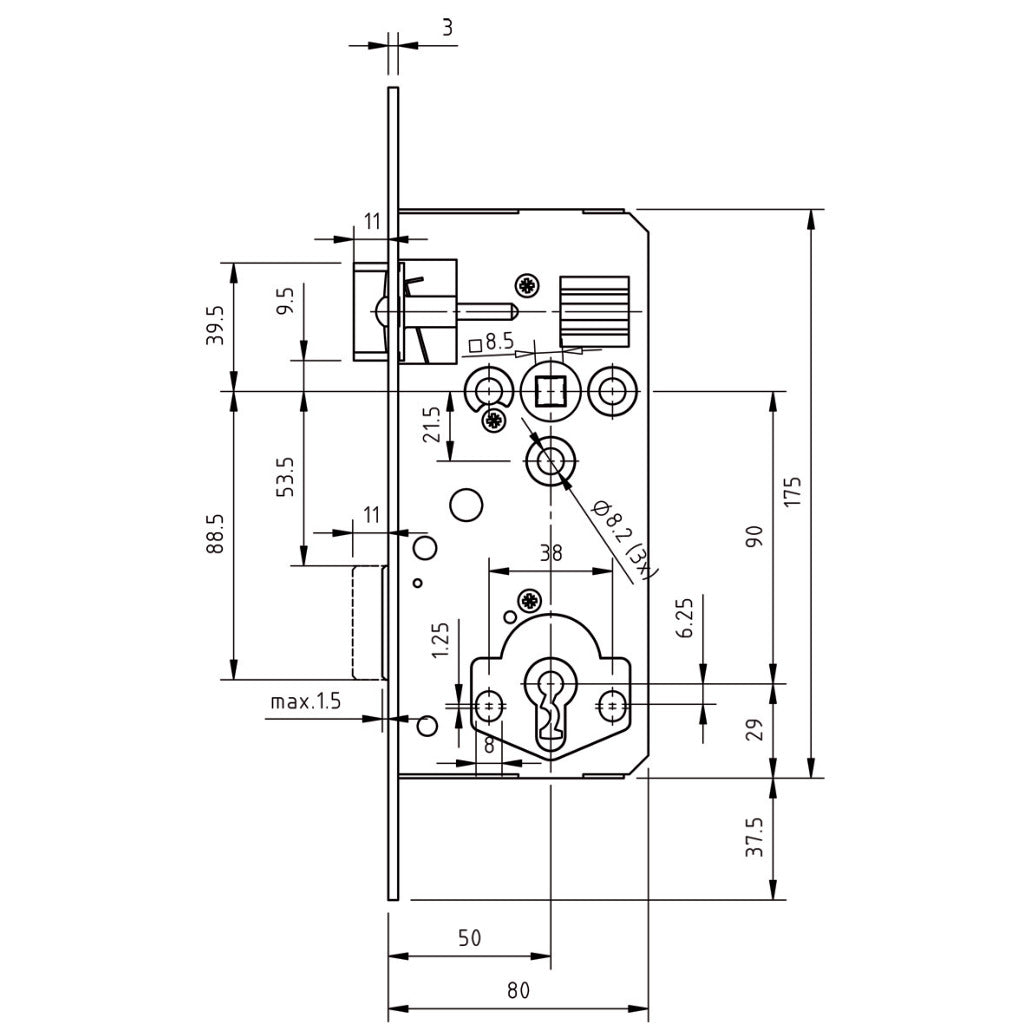 Mortise lock metal latch