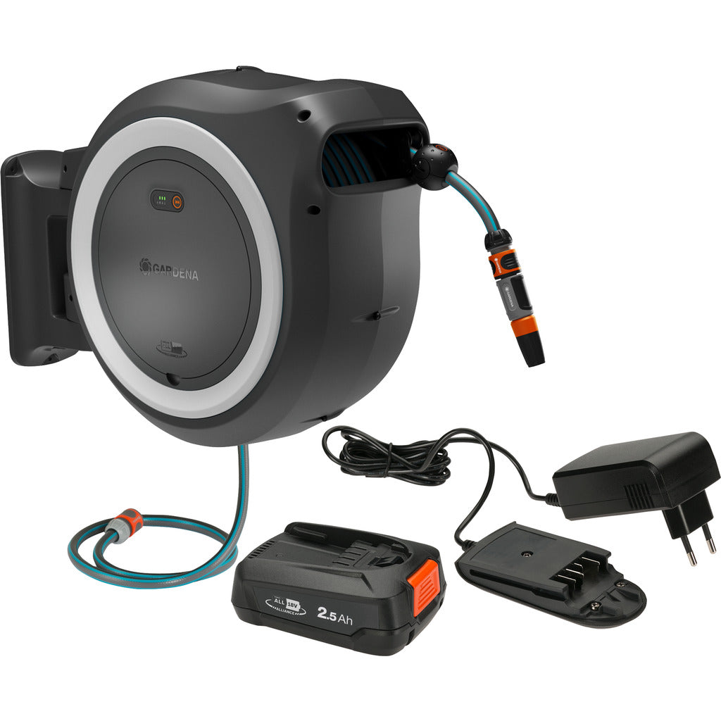 Avvolgitubo a parete per batteria Gardena PowerRoll XXL / Set pronto all'uso