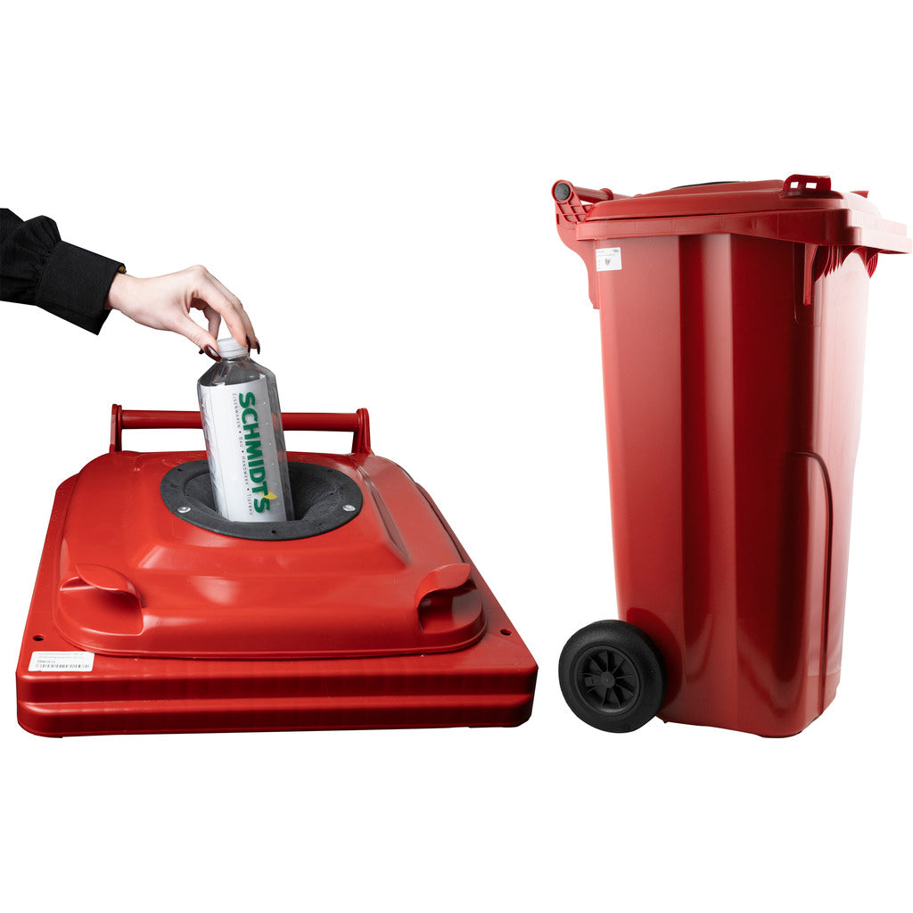 Contenitore per la raccolta delle bottiglie di plastica rosso / contenitore a 2 ruote (F)
