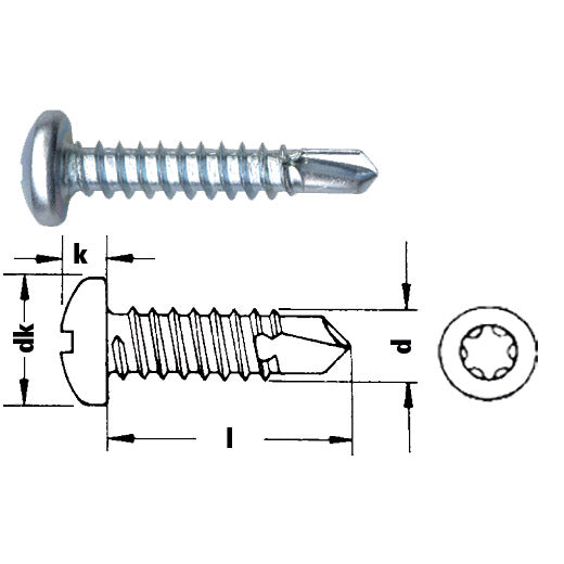 Vite autoforante a testa cilindrica con testa Torx zincata
