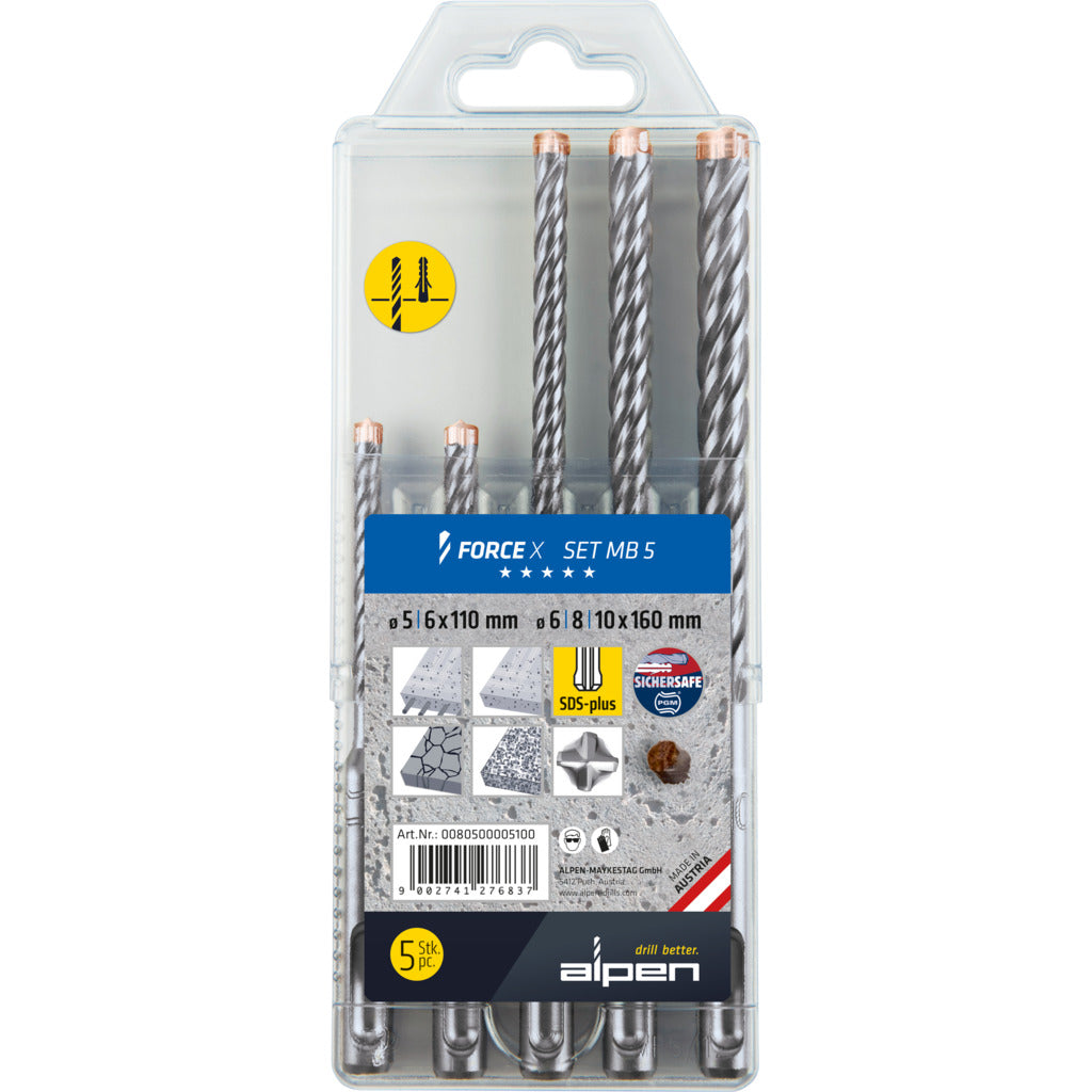 SDS-plus hammer drill bit "FORCE X" MB 5 / 5-piece