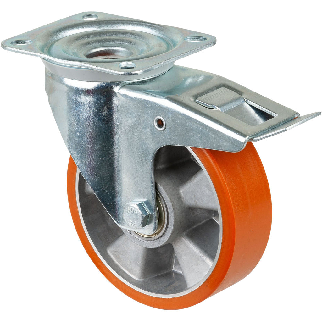Swivel caster / transport caster with brake, polyurethane