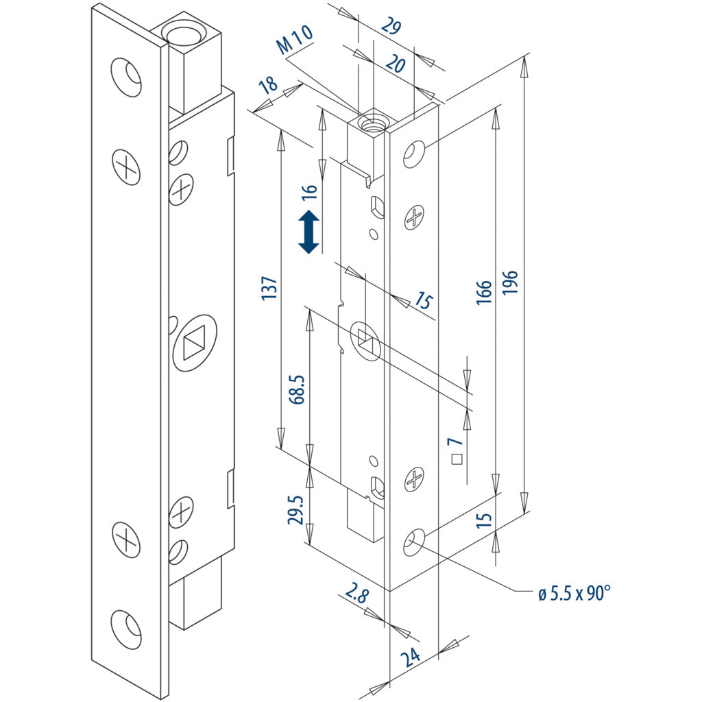 Bascule flush bolt 295 1/2