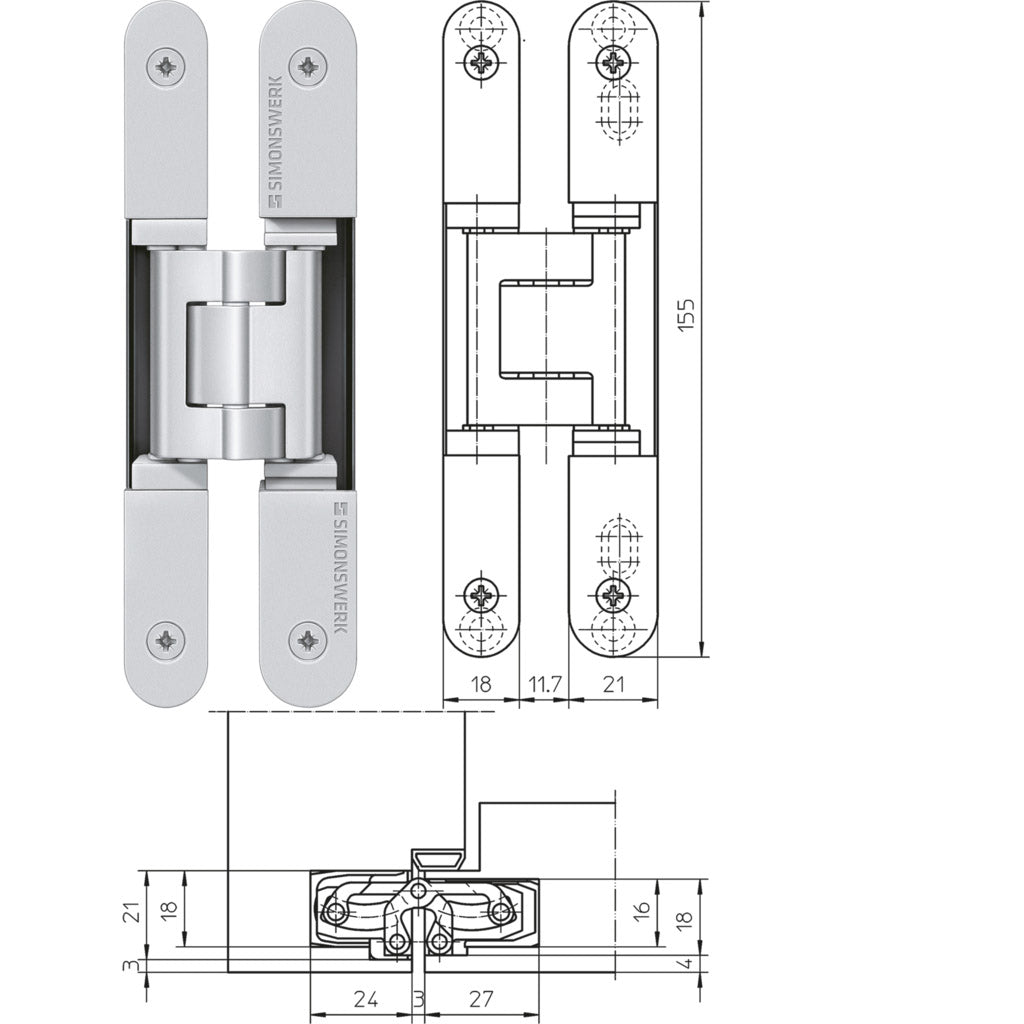 Cerniera per porta Tectus TE 240 3D