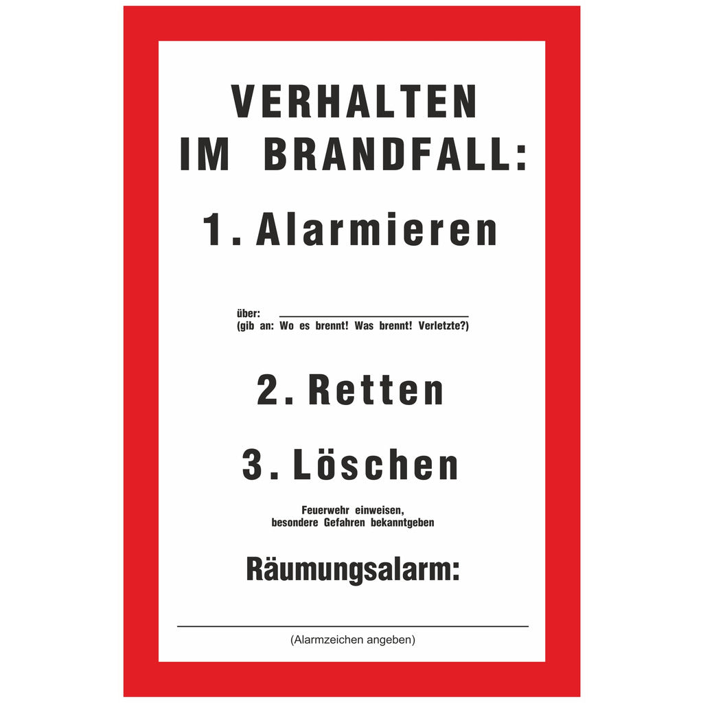Brandschutzschild - VERHALTEN IM BRANDFALL