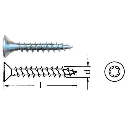Spanplattenschraube Senkkopf mit Torx und Fräsrippe