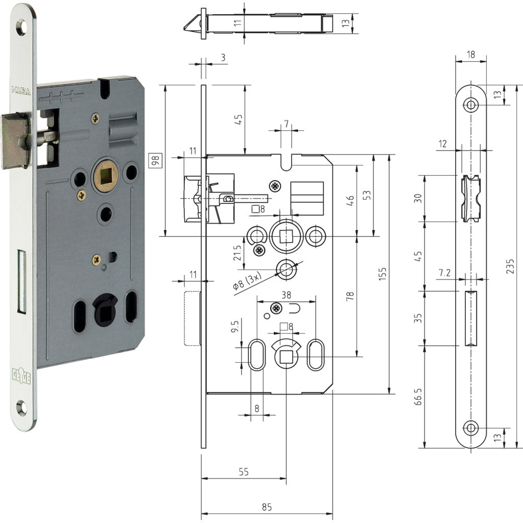 Serratura a mortaio standard DIN serie 170 argento decorativo