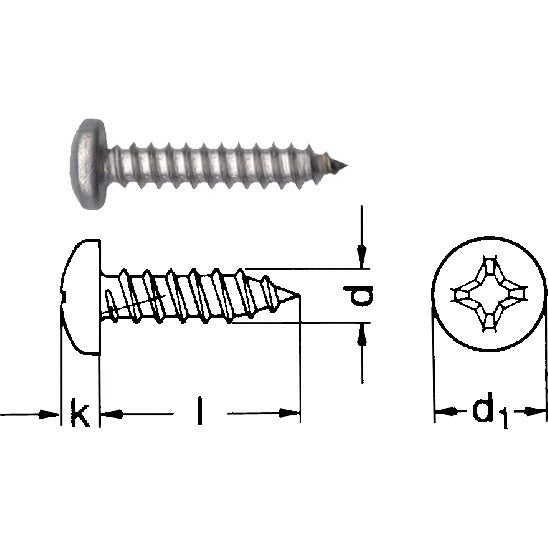 Self-tapping screw with Phillips head
