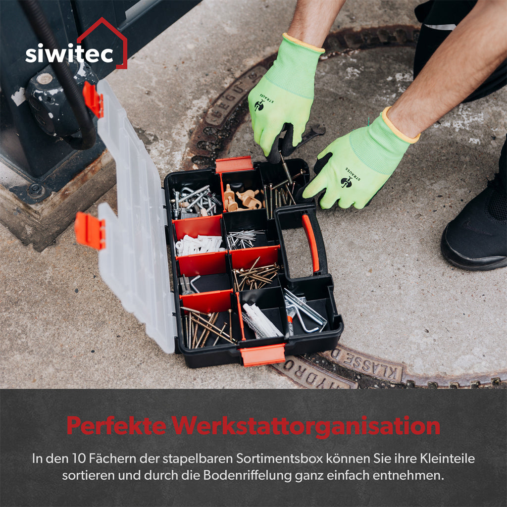 Siwitec Sortimentsbox / 10 Fächer und 6 Trennstege