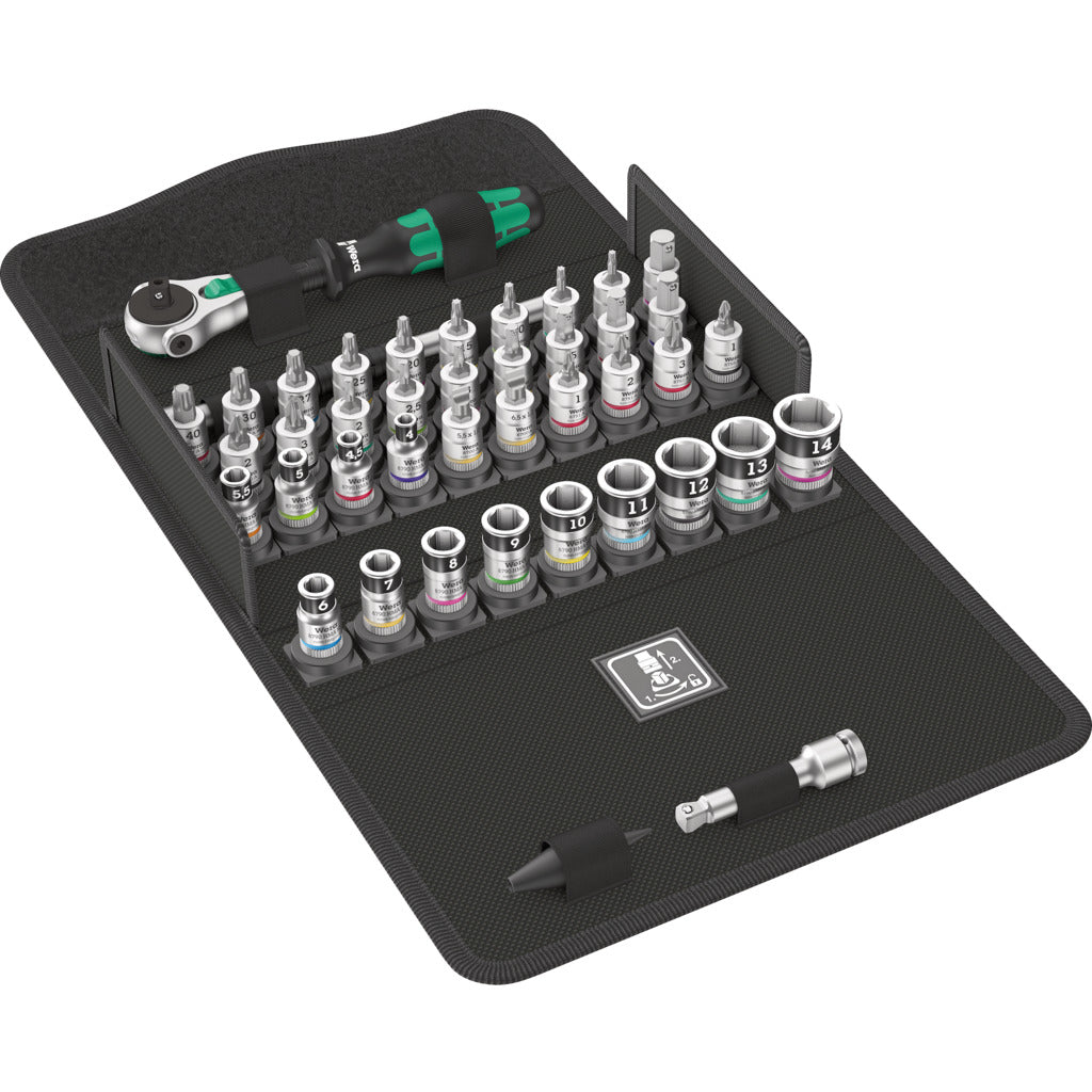 Set di cricchetti Zyklop All-in 8100 SA / 42 pezzi / funzione di ritegno, 1/4", metrico