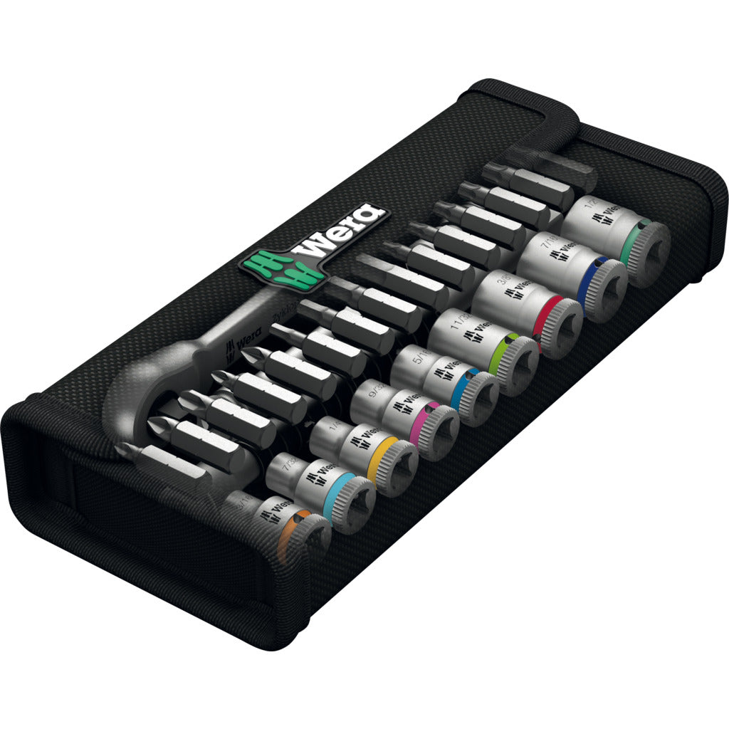 Set di cricchetti in metallo Zyklop 8100 SA 11 / 28 pezzi / leva di inversione, 1/4", pollici