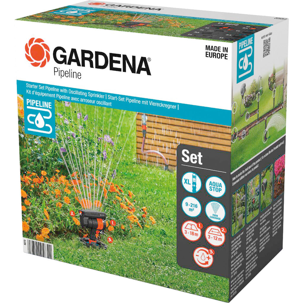 Pipeline starter set with oscillating sprinkler