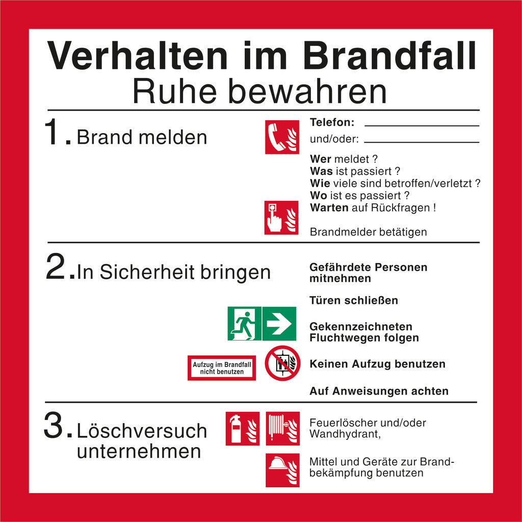 Fire safety sign "Behavior in case of fire"