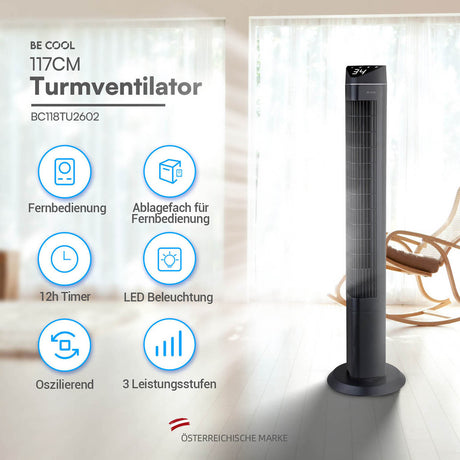 BE COOL Turmventilator mit Fernbedienung