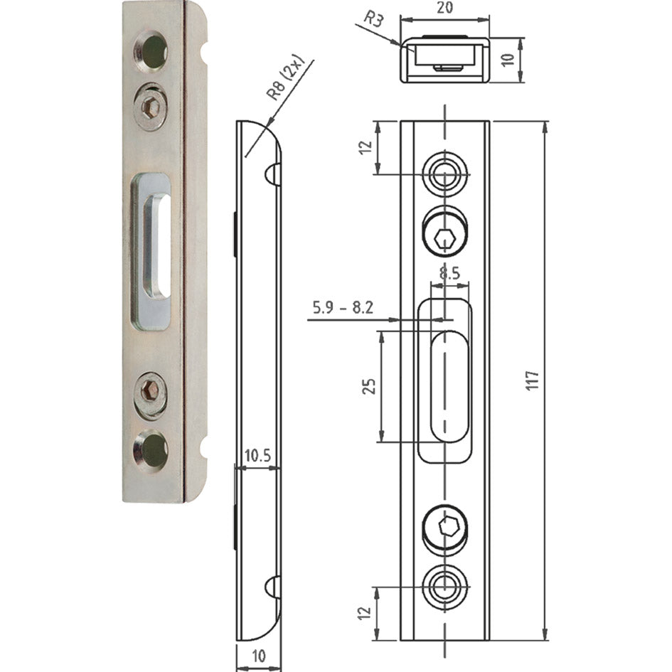 Stahlrohr Schließblech 124.SB.BO.VS.20.4.DS für Mehrfachverriegelung 124.MFV