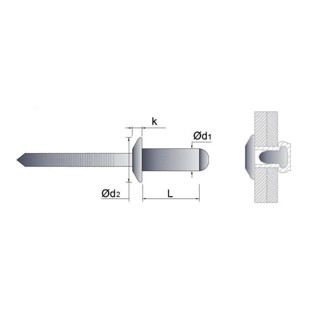 Rivetto cieco a testa piatta in acciaio inox / mandrino in acciaio inox scanalato
