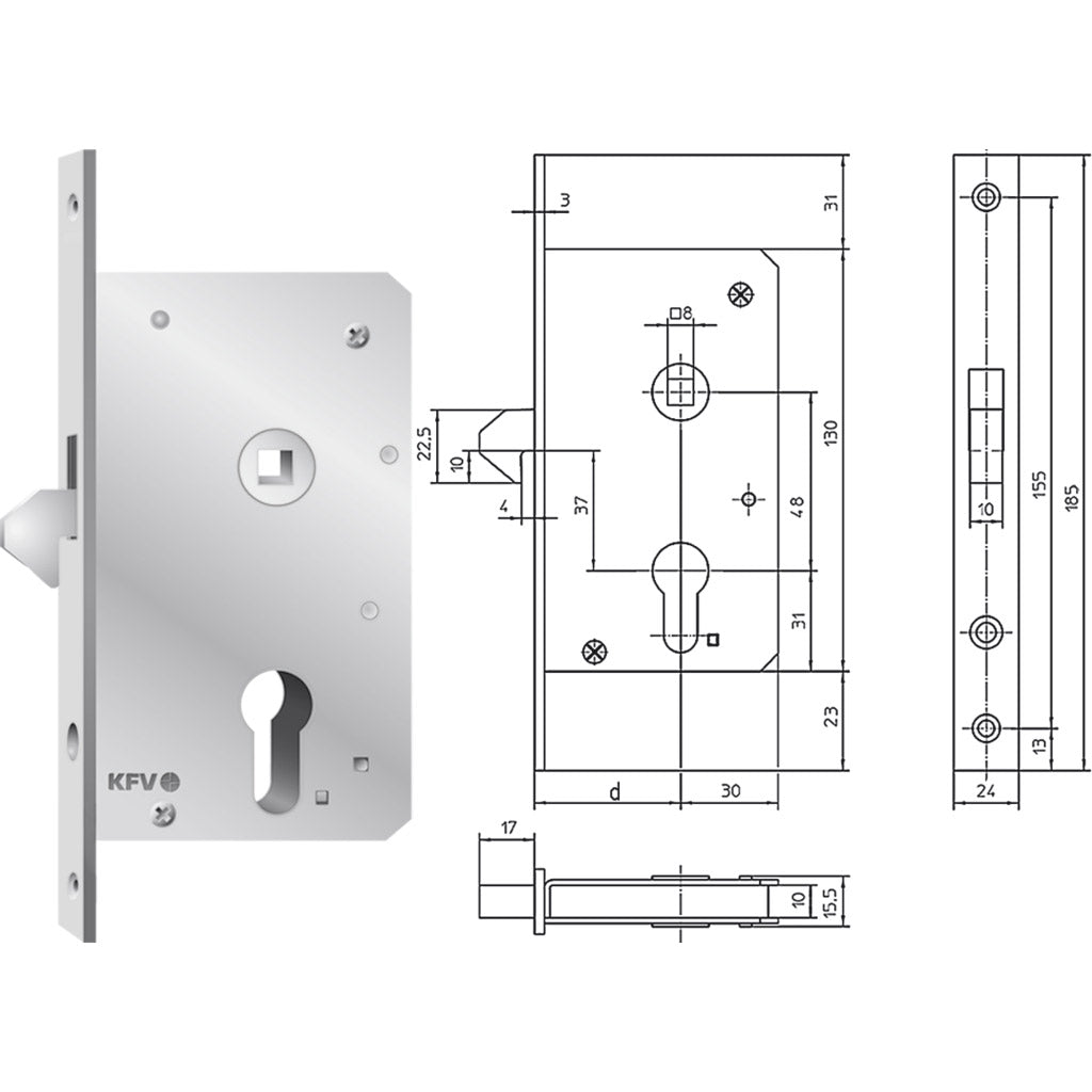 Mortise sliding door lock 1632