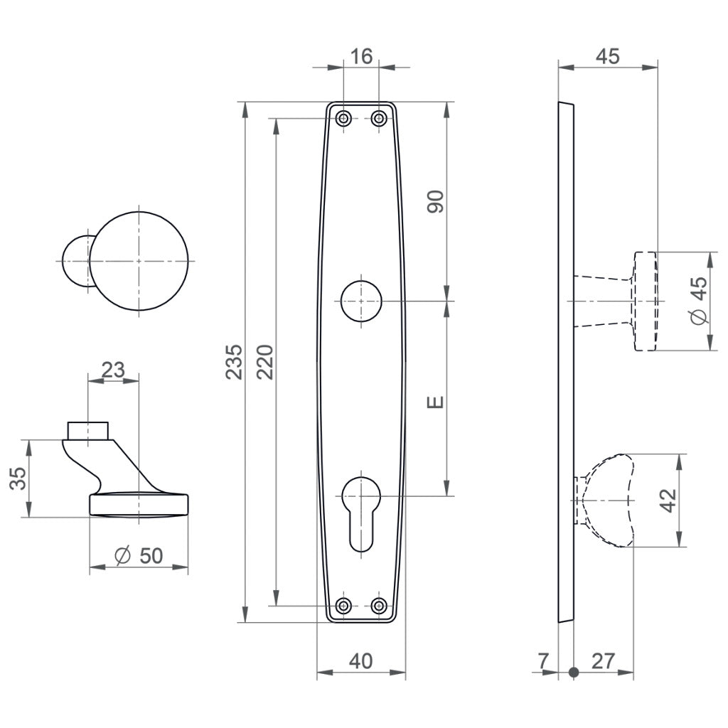 Button long plate model 1000 Favorit